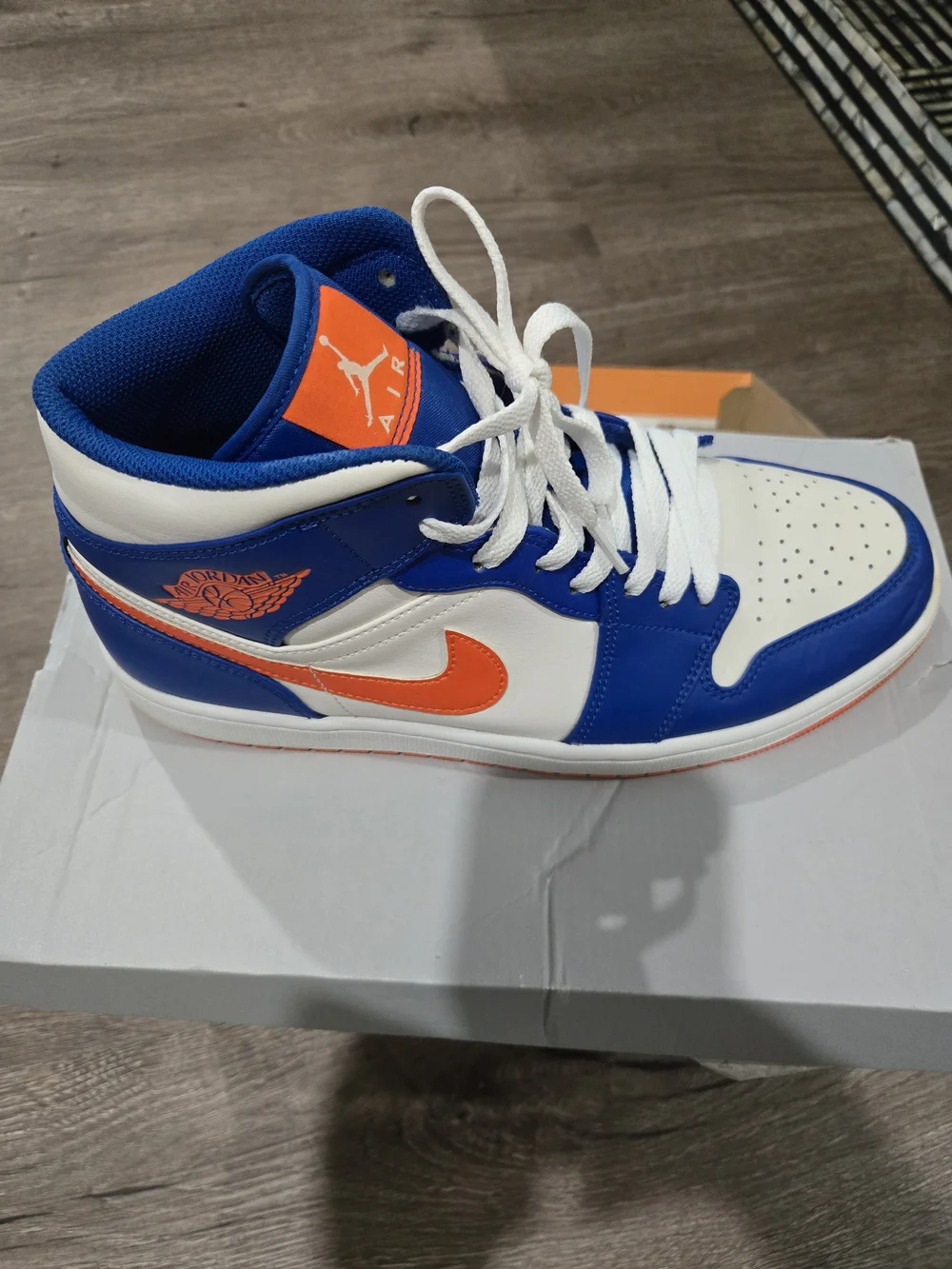 Jordan High-Top Sneakers in Blue, White & Orange